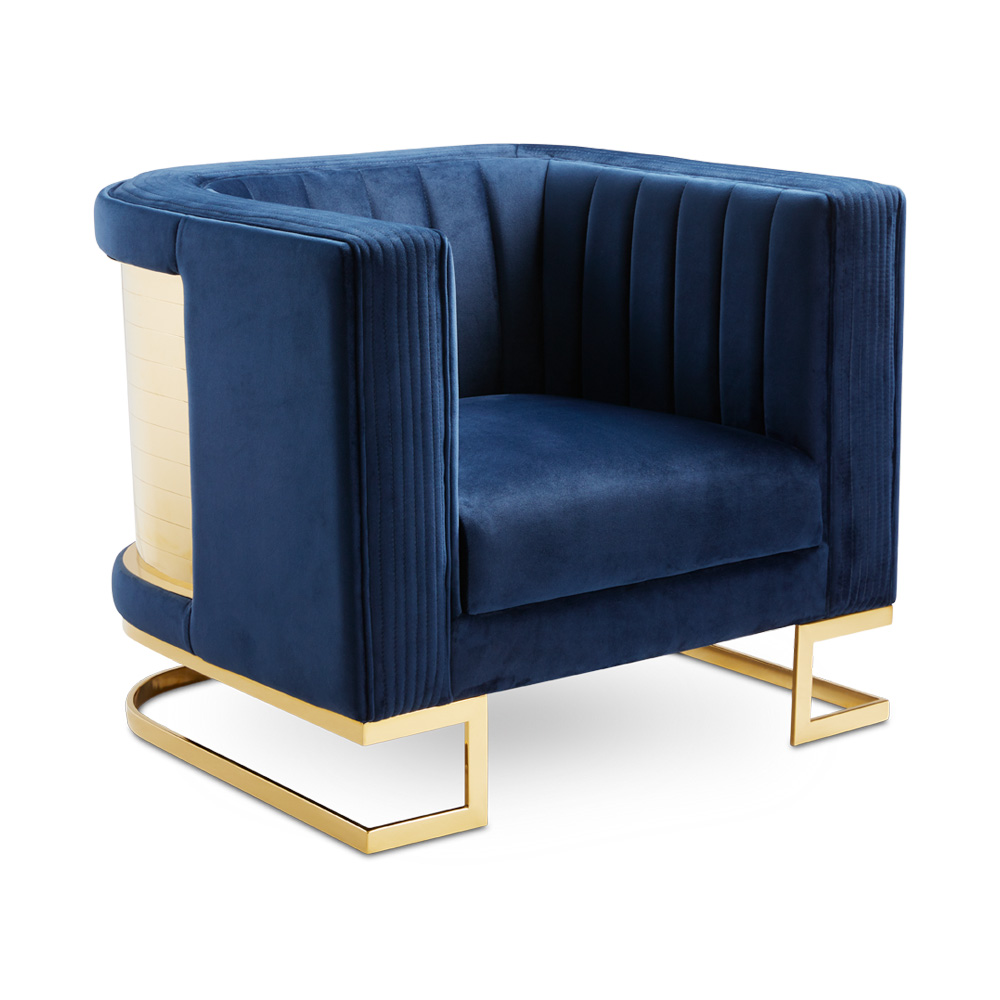 Vienna Gold Accent Chair: Blue velvet 